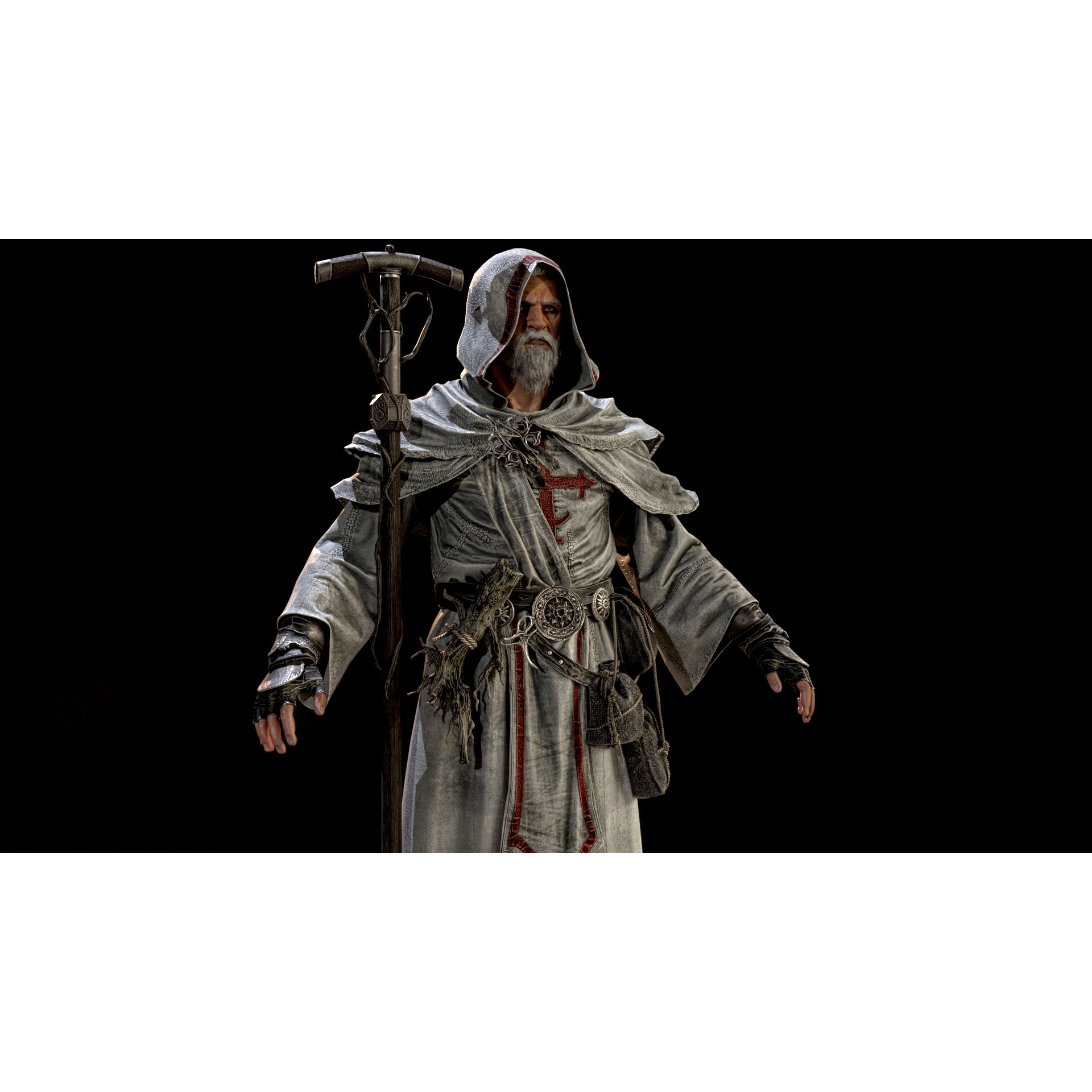 Old Mage - Low-Poly Game-Ready 3D Model - View 33