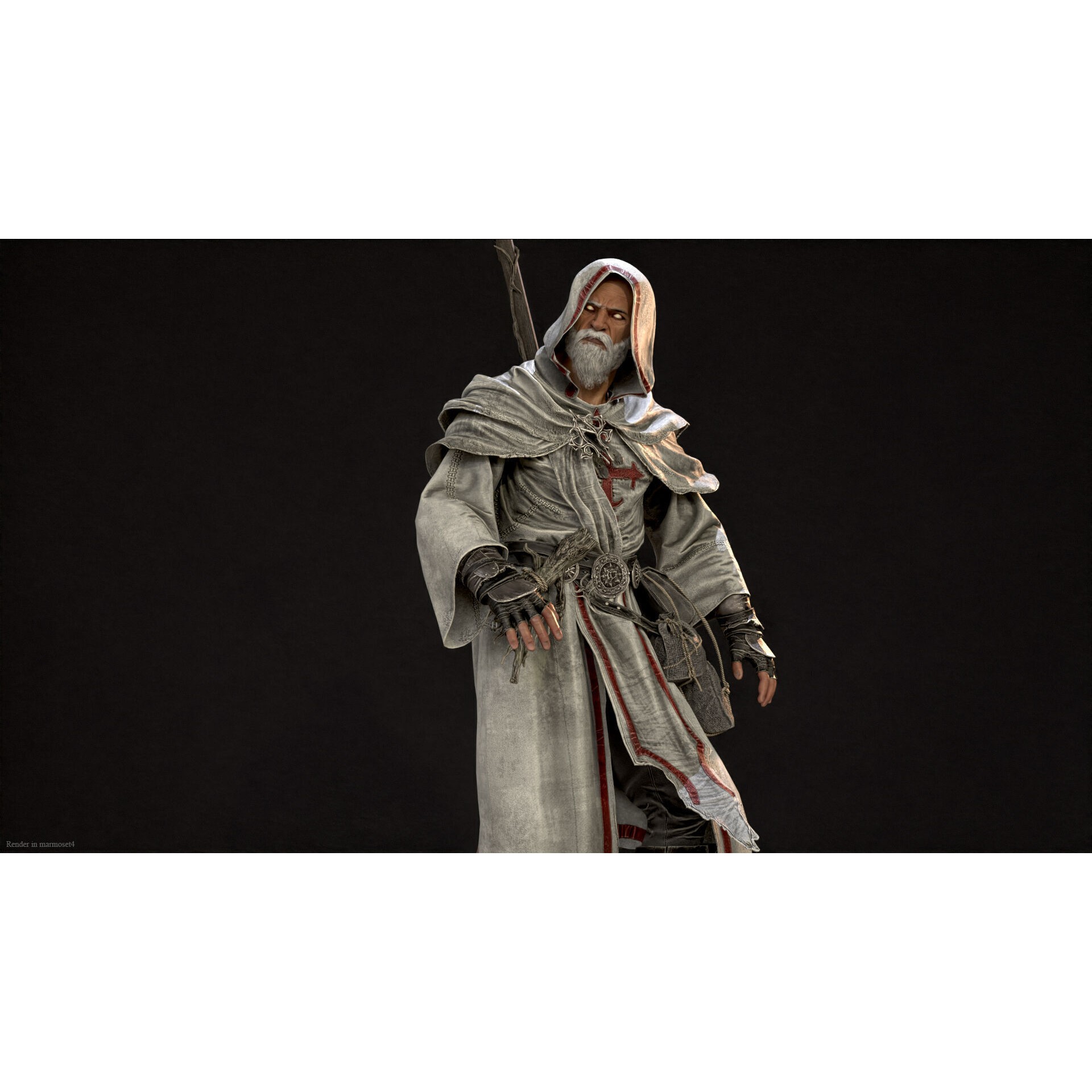 Old Mage - Low-Poly Game-Ready 3D Model - View 5