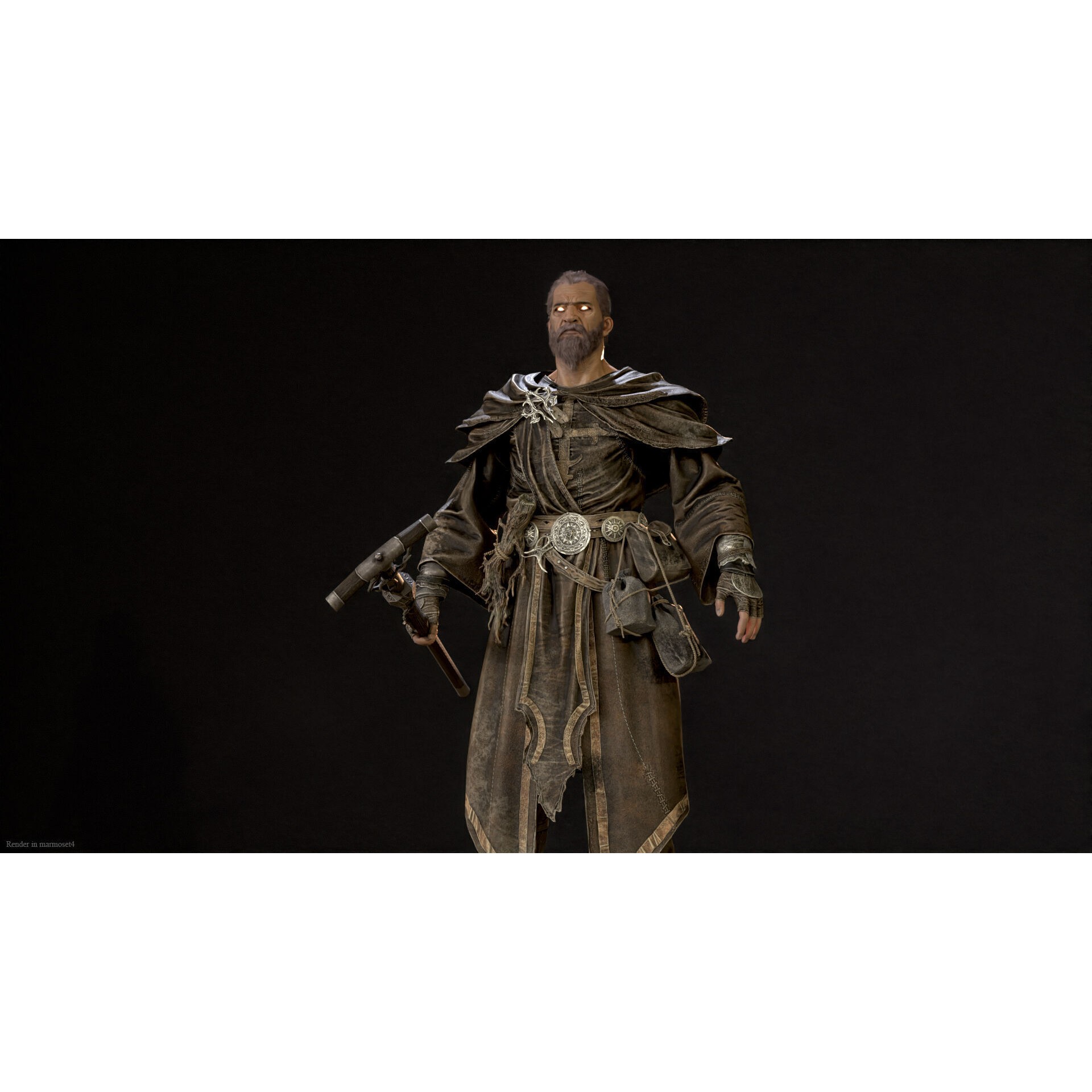 Old Mage - Low-Poly Game-Ready 3D Model - View 6