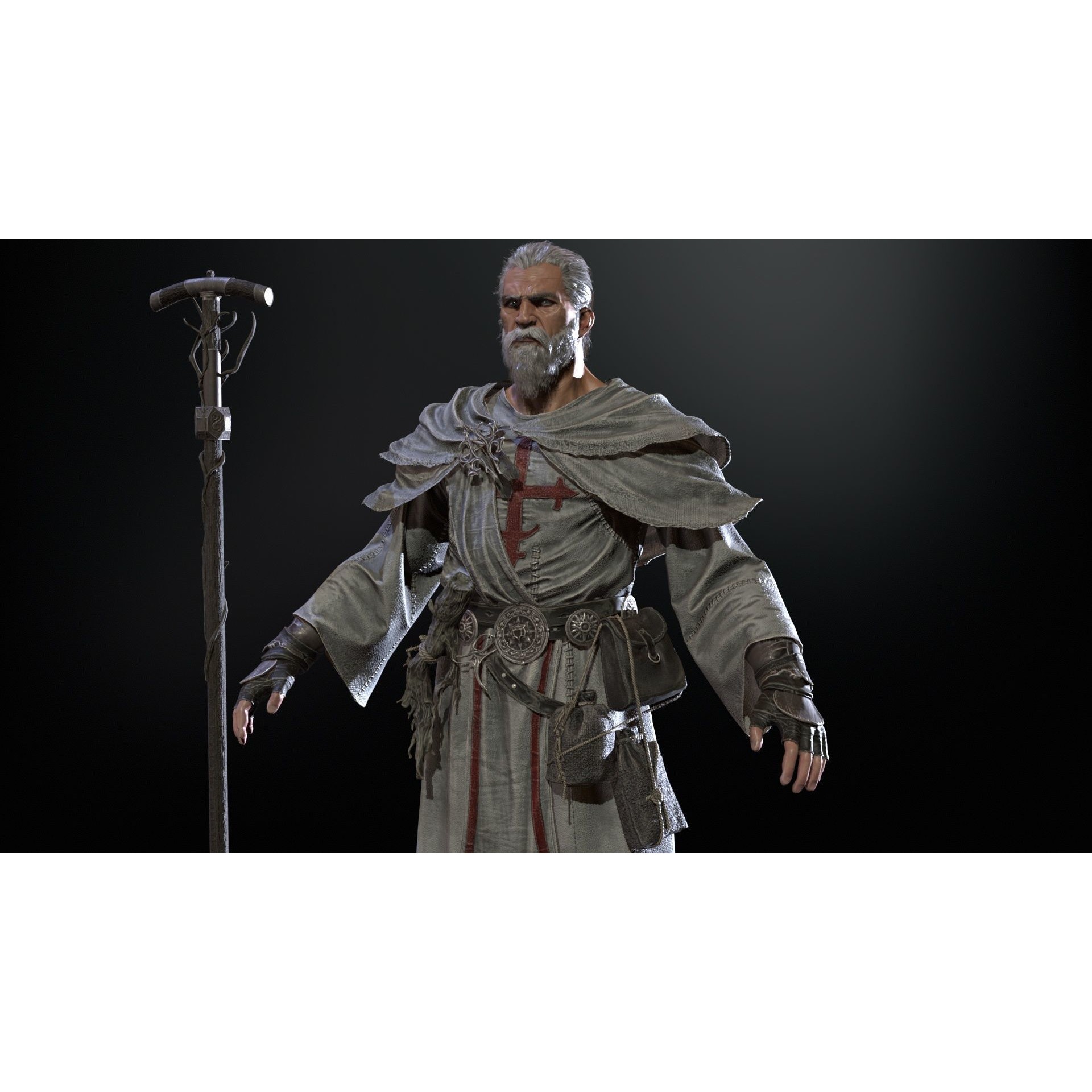 Old Mage - Low-Poly Game-Ready 3D Model - View 7