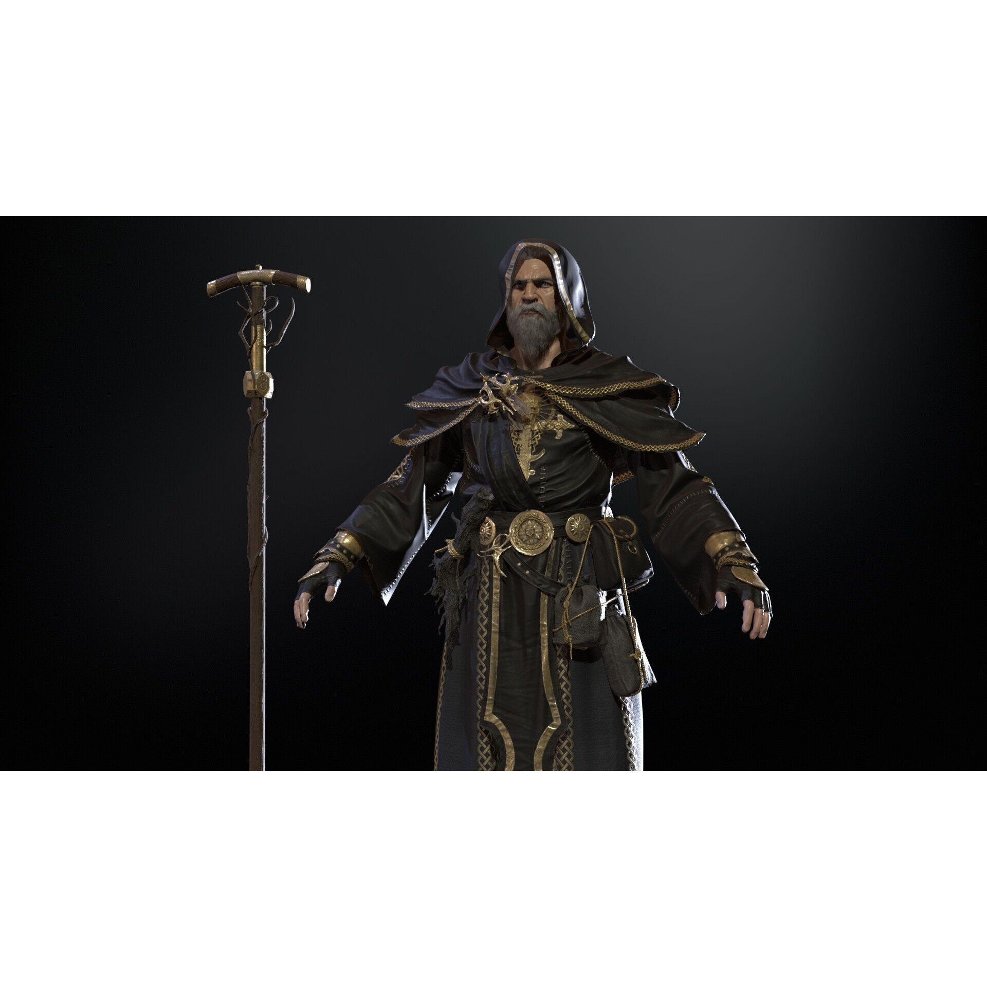 Old Mage - Low-Poly Game-Ready 3D Model - View 9
