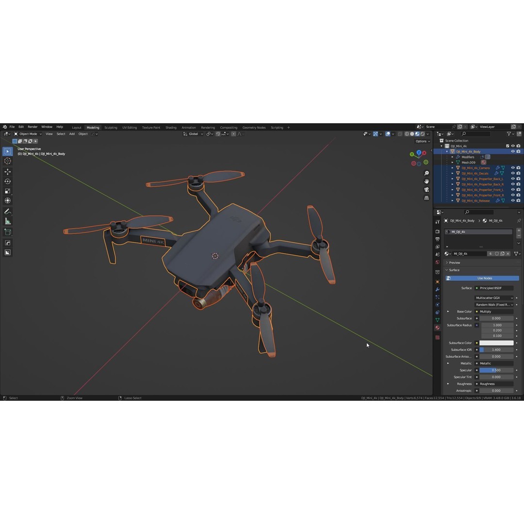 DJI Mini 4K Drone 3D Model – Low Poly Game Ready Asset, FBX, OBJ