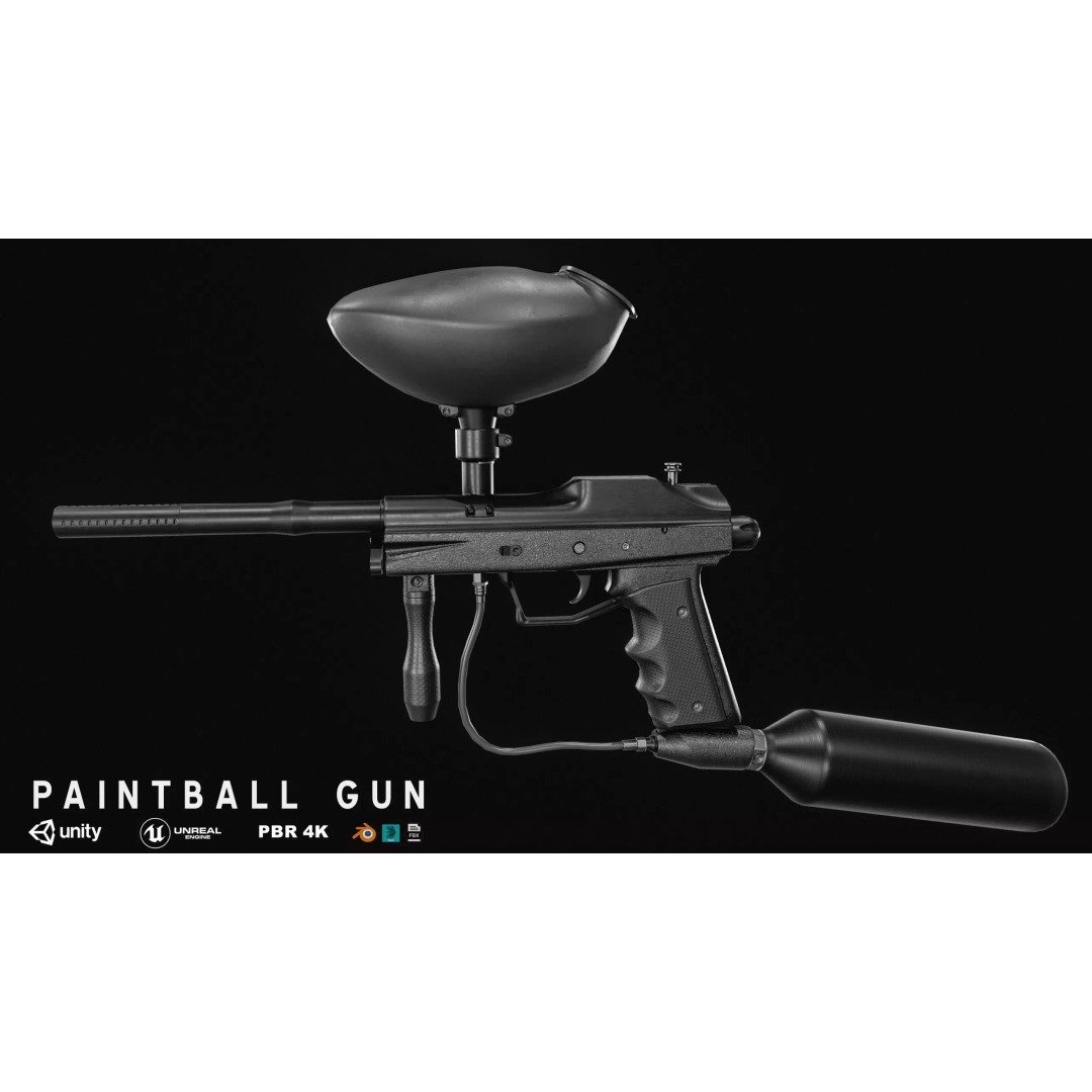 Paintball Gun 3D Model – Low Poly Game Asset, PBR Textures, FBX - View 2
