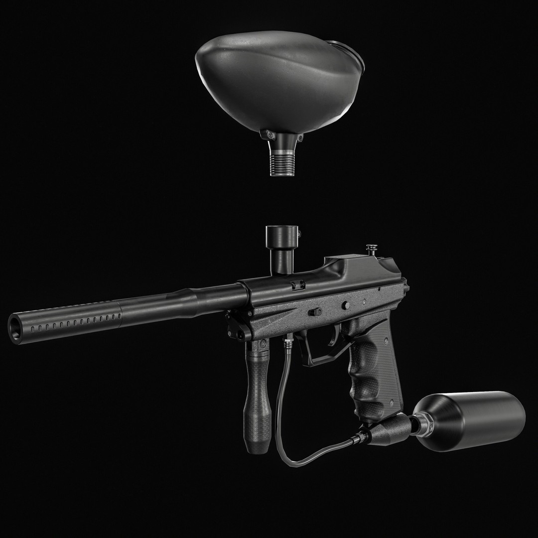 Paintball Gun 3D Model – Low Poly Game Asset, PBR Textures, FBX - View 3