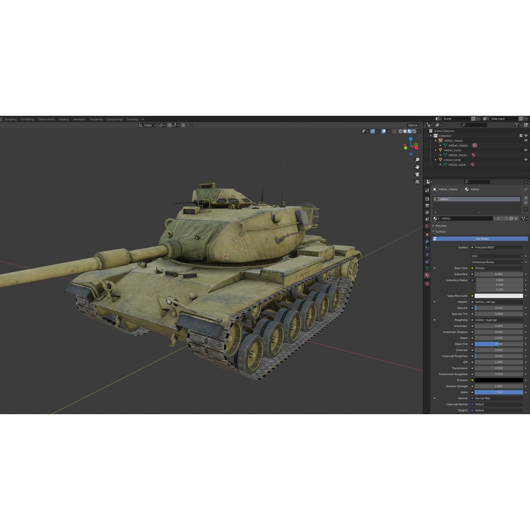 M60A1 Tank 3D Model – Low Poly Game Ready Asset, FBX, PBR