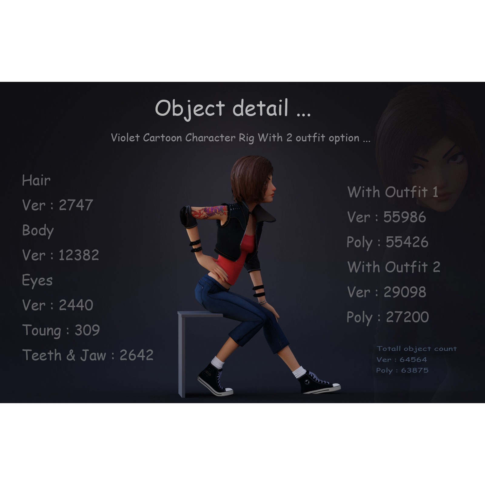 Violet Rig 2 Outfit - Low-Poly Game-Ready 3D Model - View 15