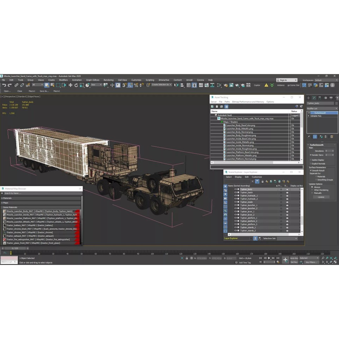 Missile Launcher 3D Model – Sand Camo Military Vehicle, PBR Textures - View 22