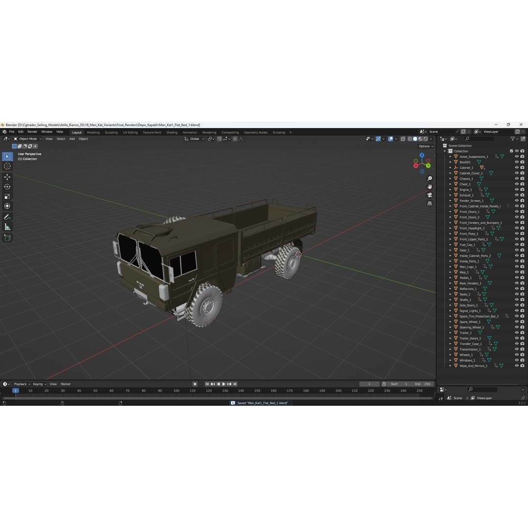 MAN KAT 1 3D Model – Military Flat Bed Truck, FBX, OBJ