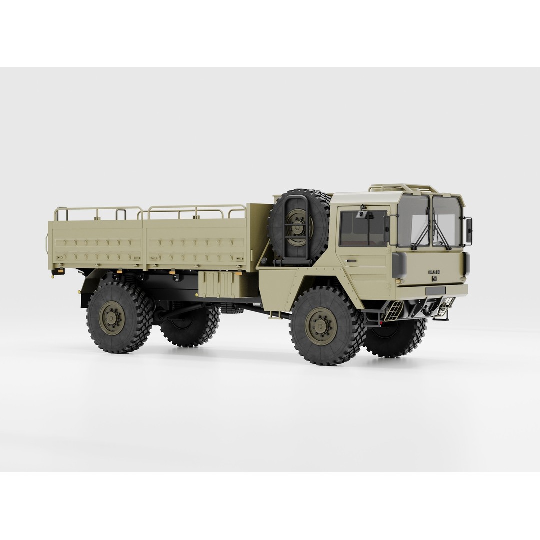 MAN KAT 1 3D Model – Military Flat Bed Truck, FBX, OBJ - View 3