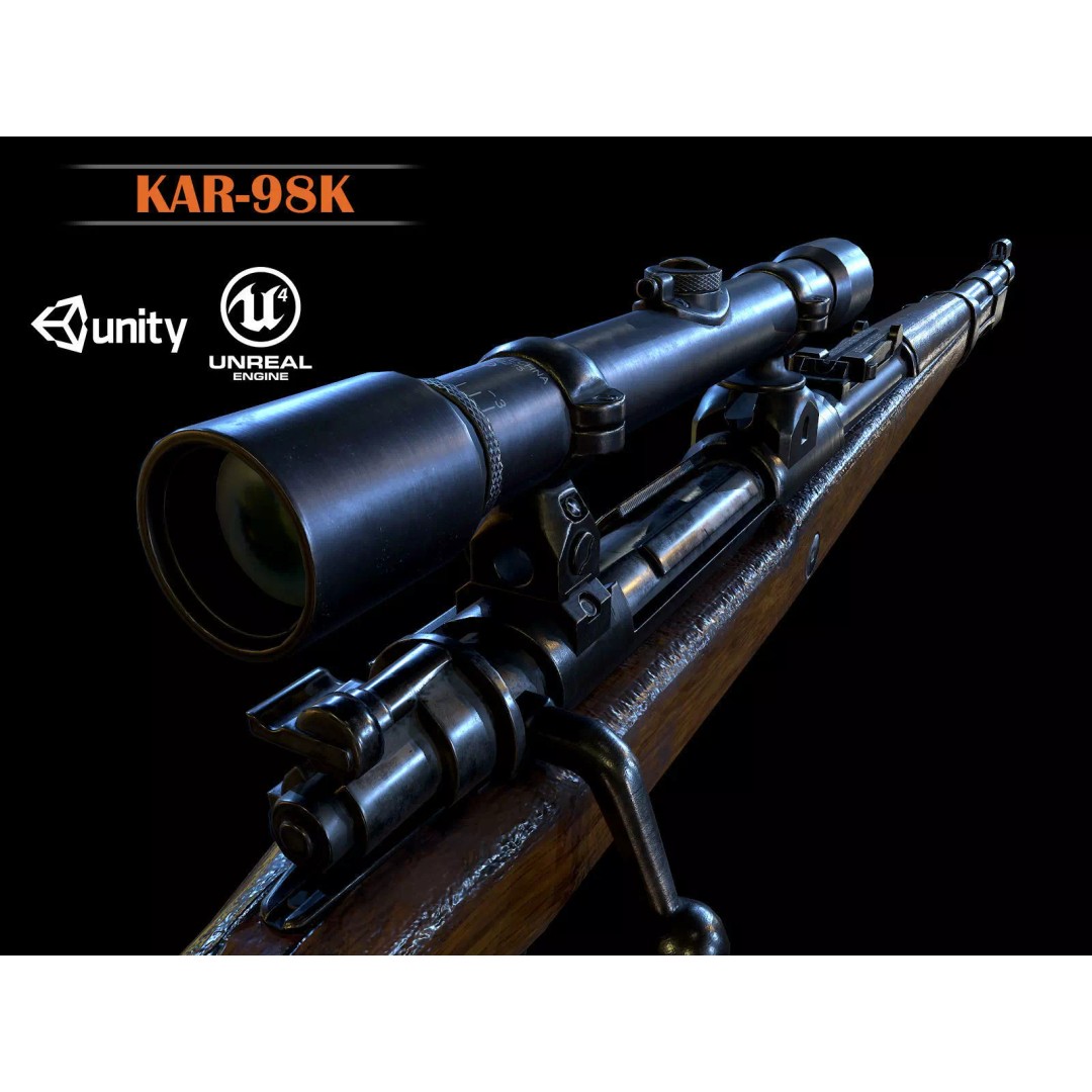 Mauser 98k 3D Model – Low Poly PBR Game Asset for Unity, FBX - View 2