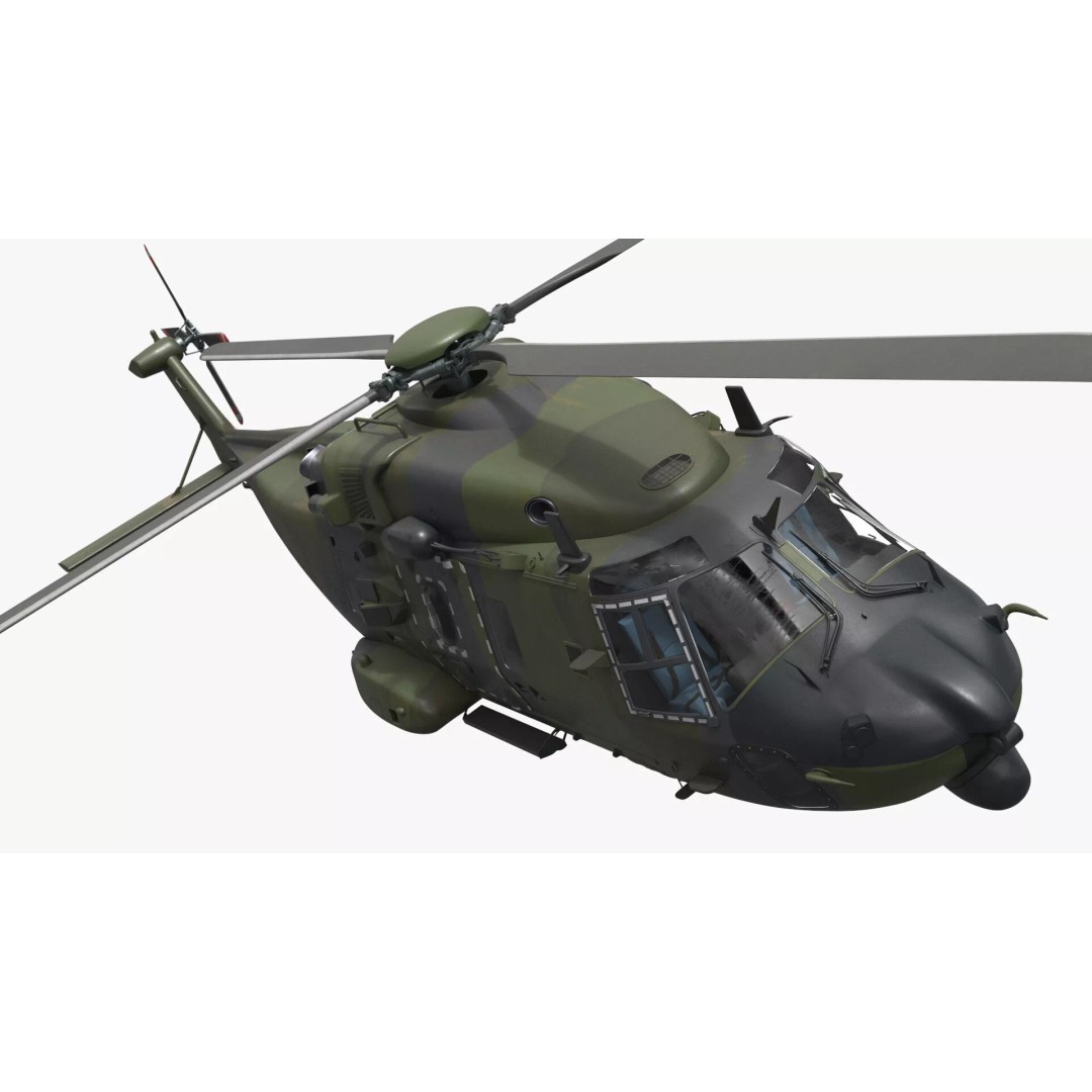 Military Transport Helicopter 3D Model – Rigged Green Camo for Maya - View 12