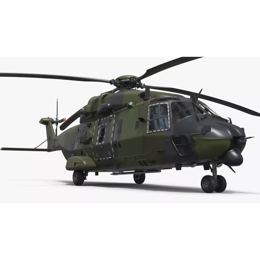 Military Transport Helicopter 3D Model – Rigged Green Camo for Maya - View 17