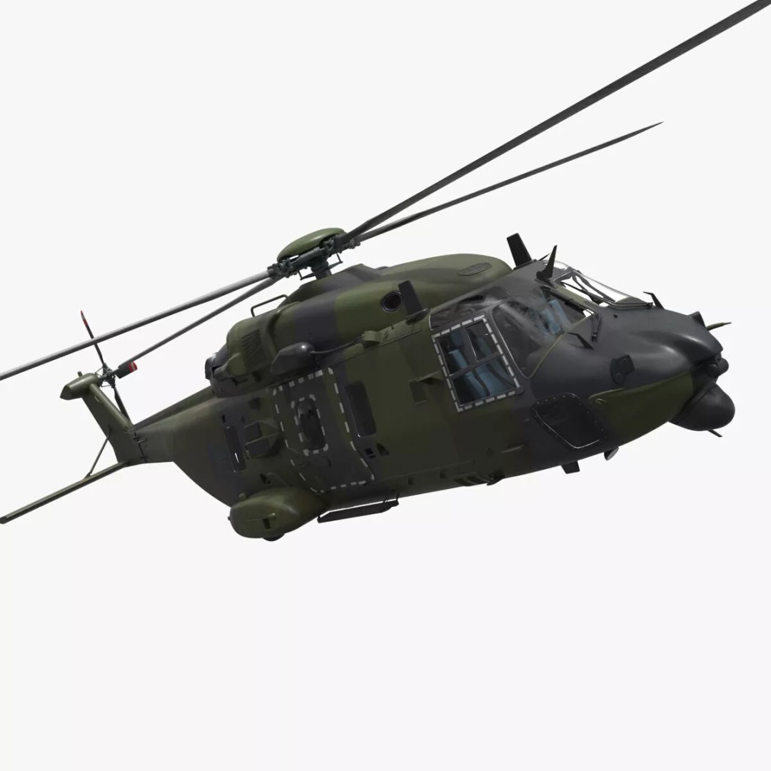 Military Transport Helicopter 3D Model – Rigged Green Camo for Maya - View 2