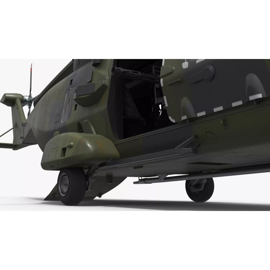 Military Transport Helicopter 3D Model – Rigged Green Camo for Maya - View 20