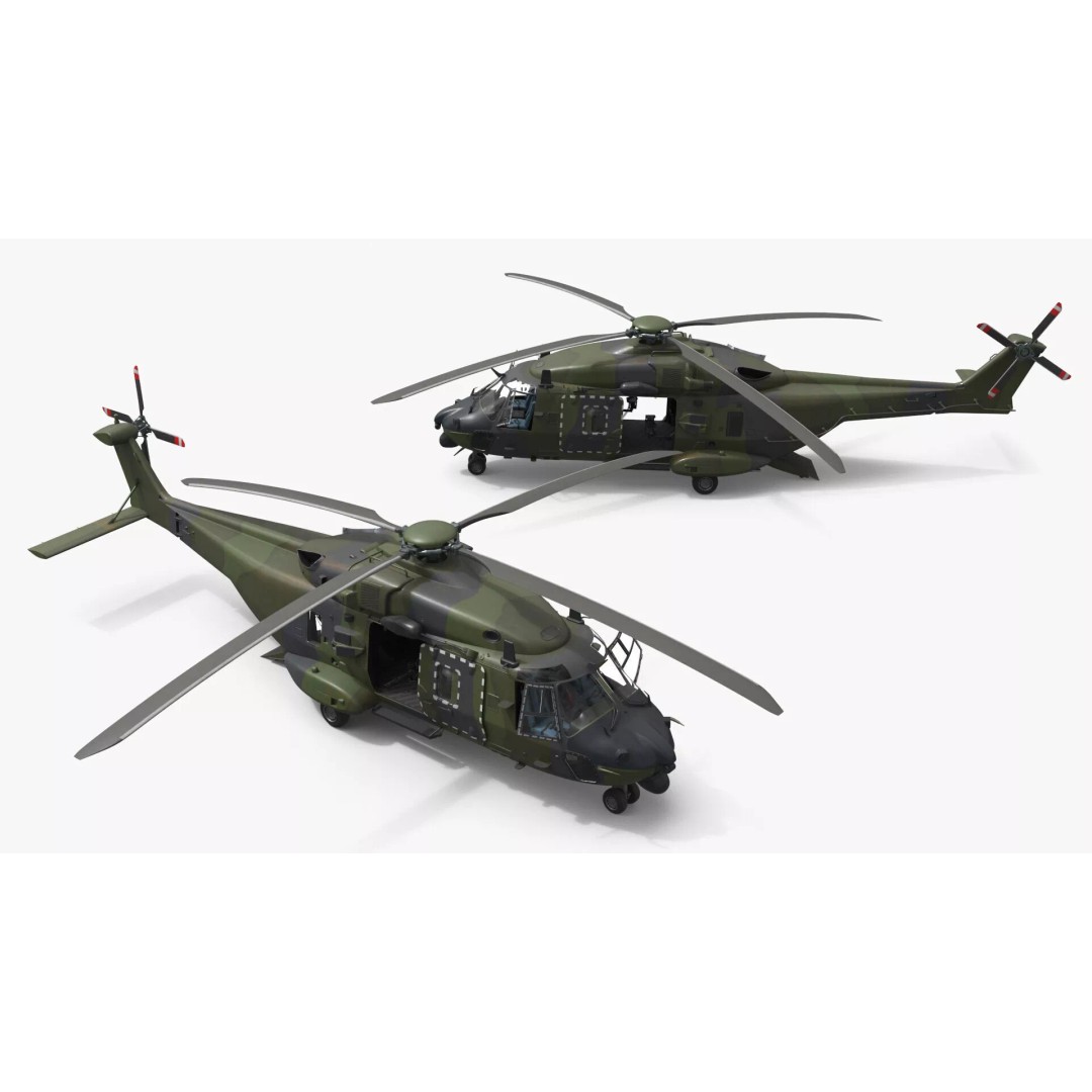 Military Transport Helicopter 3D Model – Rigged Green Camo for Maya - View 21