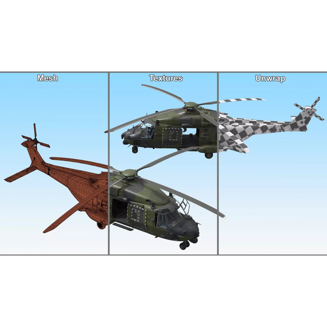 Military Transport Helicopter 3D Model – Rigged Green Camo for Maya - View 22