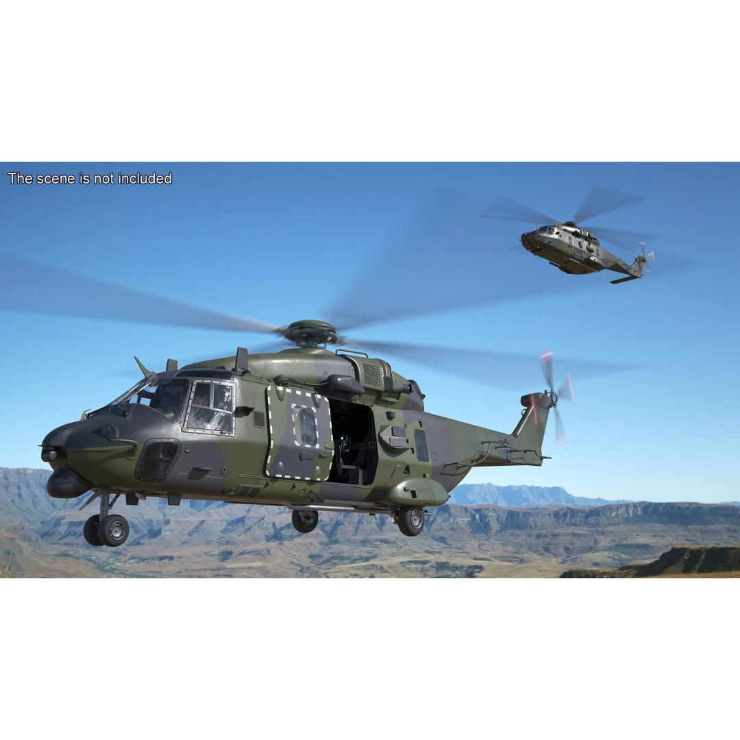 Military Transport Helicopter 3D Model – Rigged Green Camo for Maya - View 3