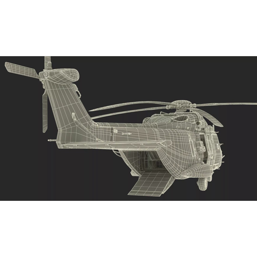 Military Transport Helicopter 3D Model – Rigged Green Camo for Maya - View 33