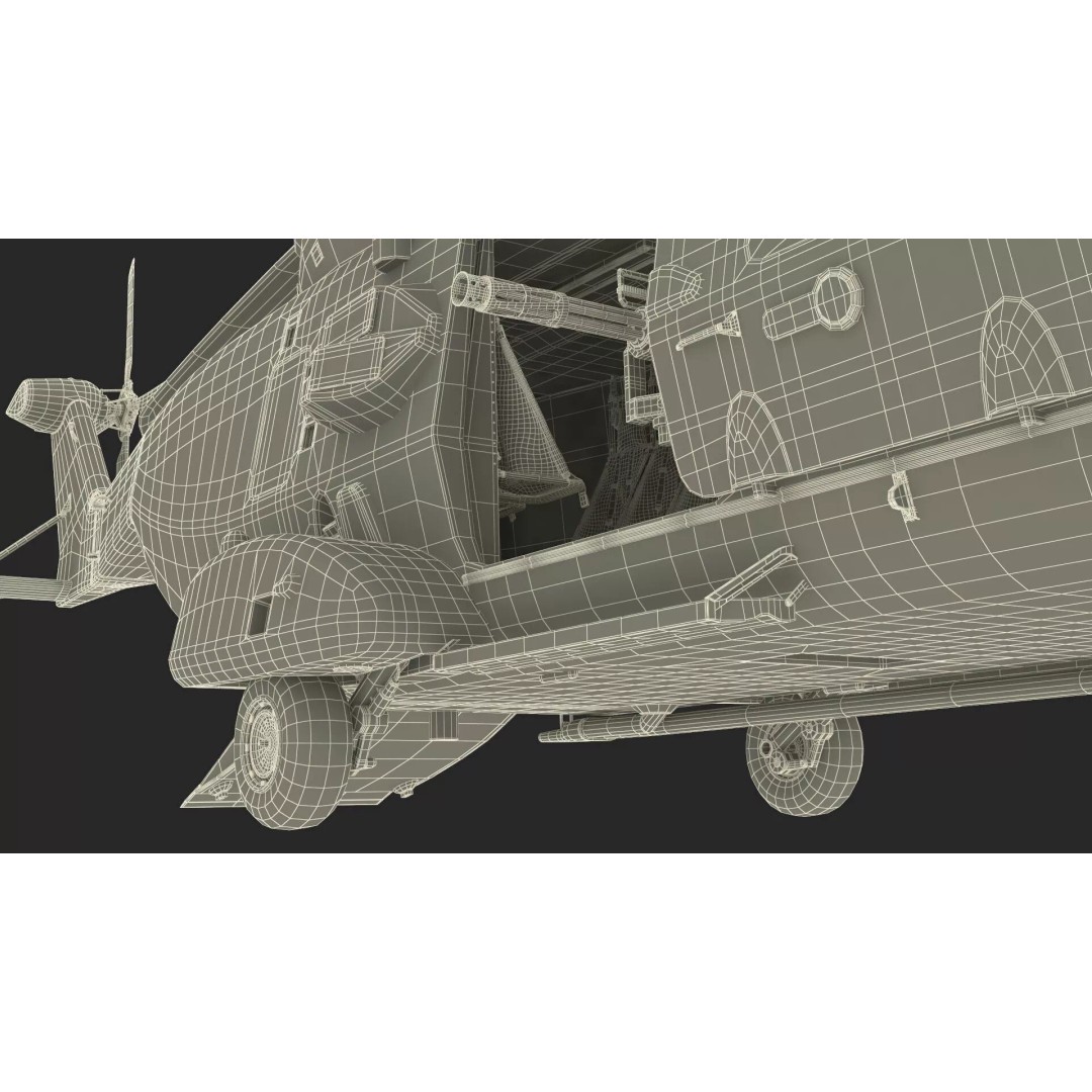 Military Transport Helicopter 3D Model – Rigged Green Camo for Maya - View 35
