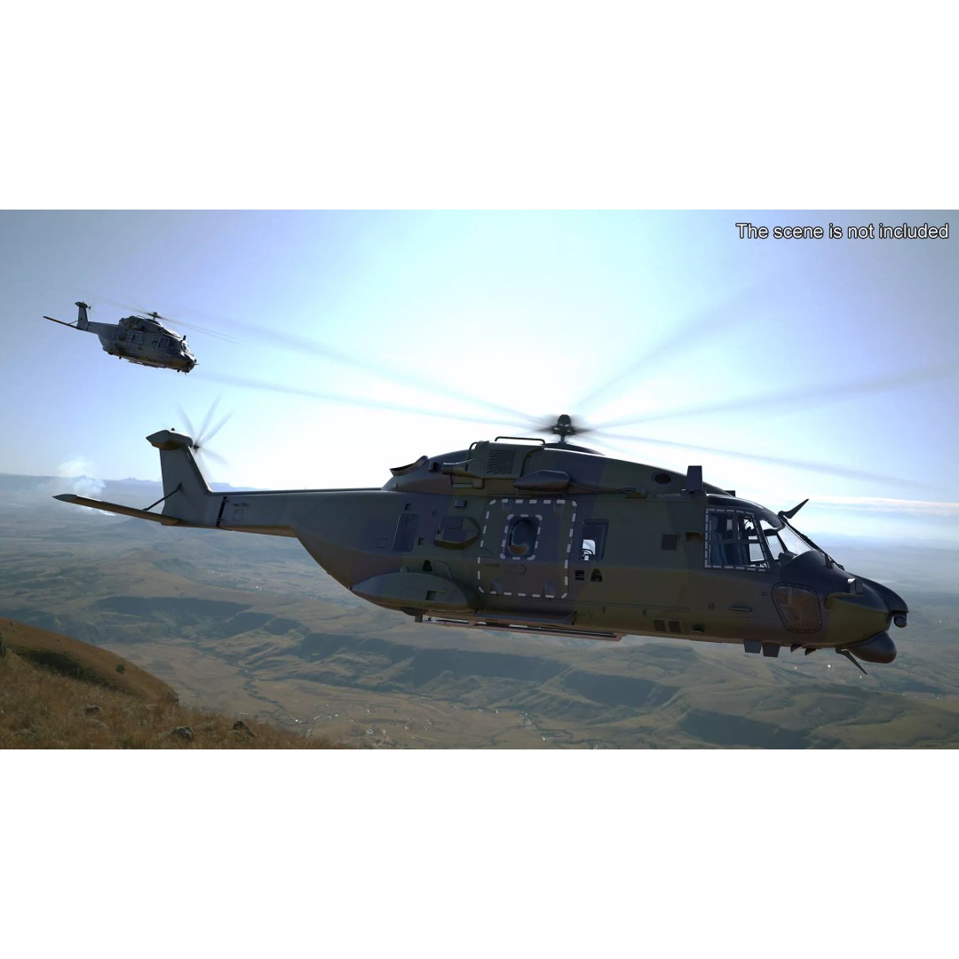 Military Transport Helicopter 3D Model – Rigged Green Camo for Maya - View 4