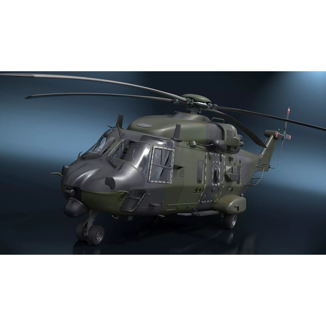 Military Transport Helicopter 3D Model – Rigged Green Camo for Maya - View 9