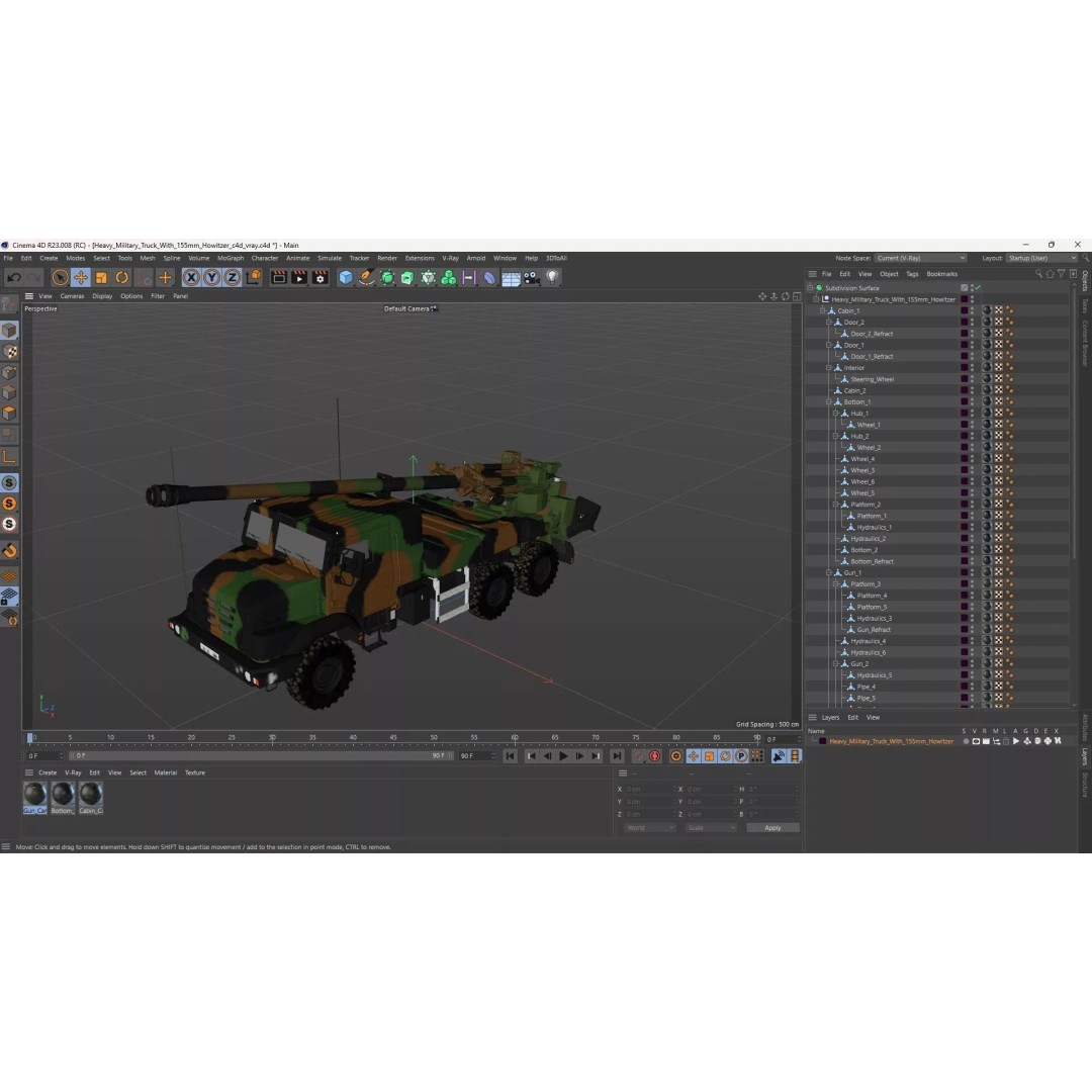 Heavy Military Truck 3D Model – Armored Artillery System with PBR Textures