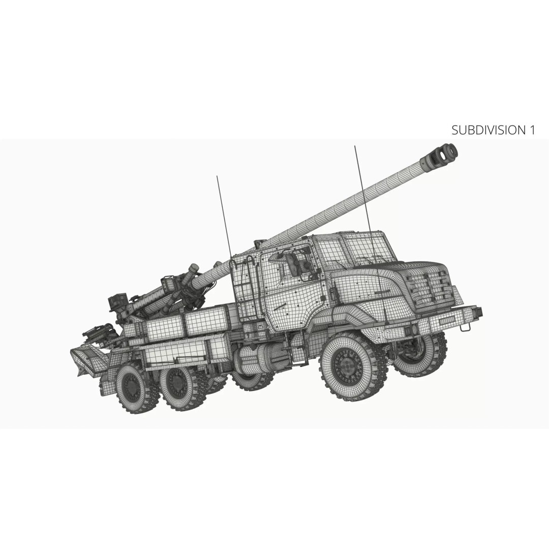 Heavy Military Truck 3D Model – Armored Artillery System with PBR Textures - View 19