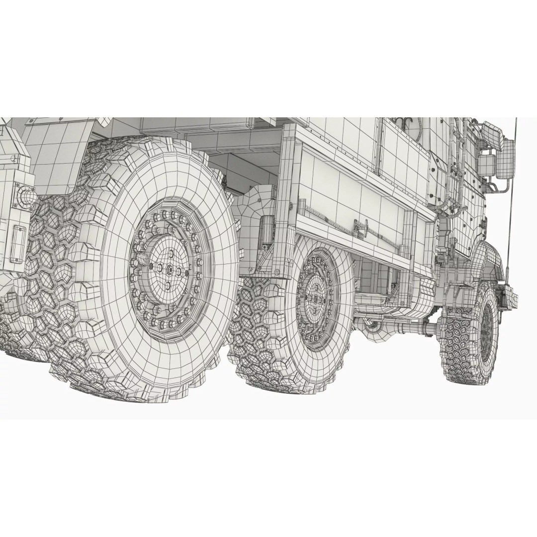 Heavy Military Truck 3D Model – Armored Artillery System with PBR Textures - View 24