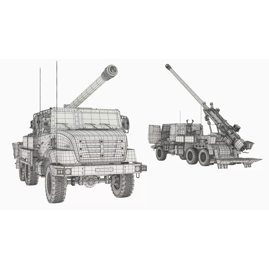 Heavy Military Truck 3D Model – Armored Artillery System with PBR Textures - View 25
