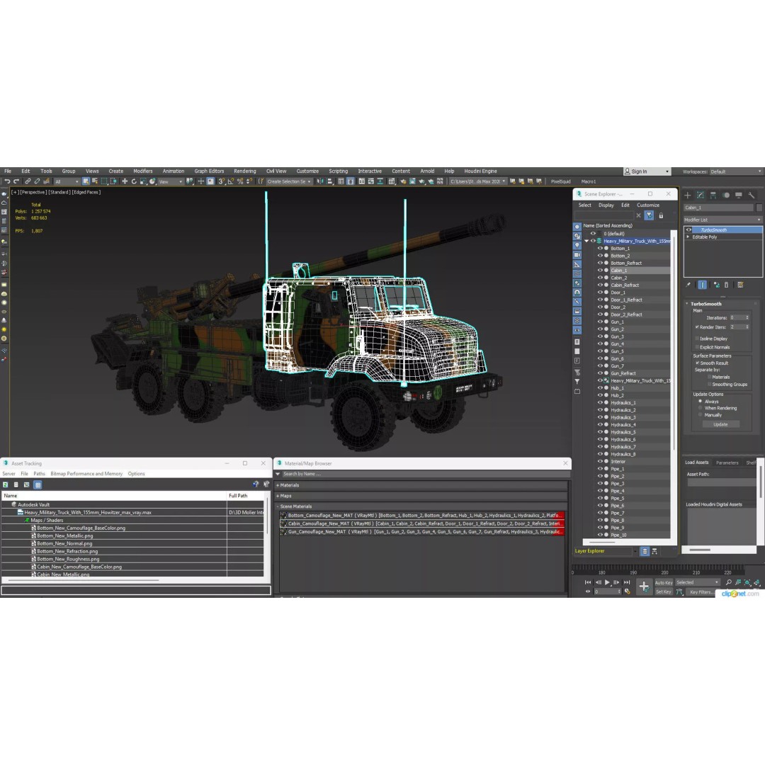 Heavy Military Truck 3D Model – Armored Artillery System with PBR Textures - View 28