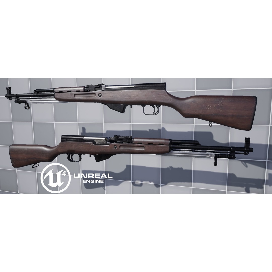 Russian SKS Rifle 3D Model – Low Poly Game Ready Asset, FBX - View 19