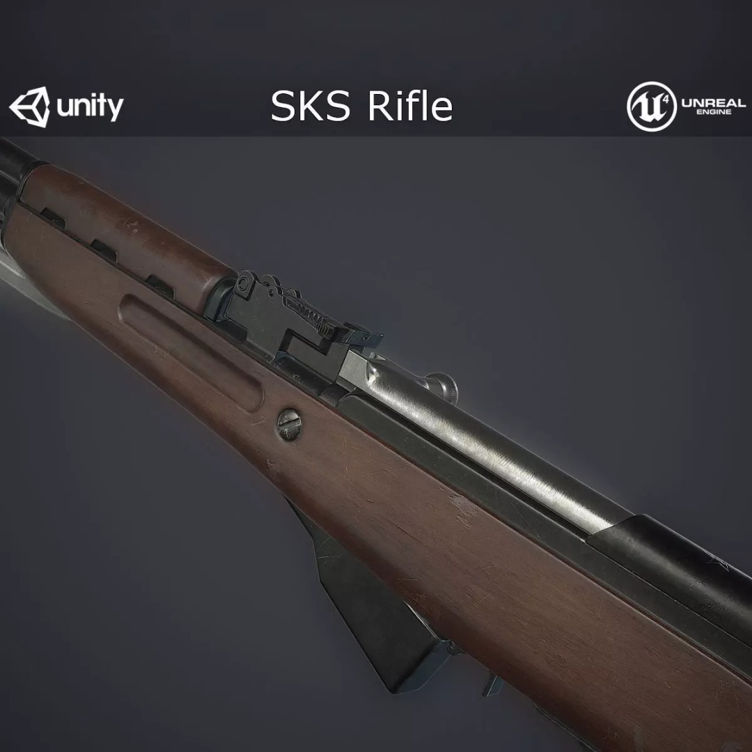Russian SKS Rifle 3D Model – Low Poly Game Ready Asset, FBX - View 2