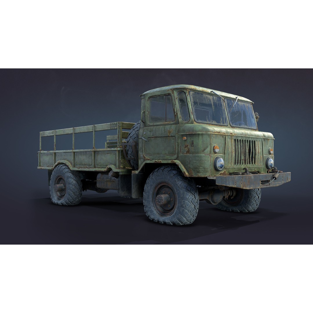 GAZ-66 Flatbed 3D Model – Low Poly Game Ready Asset, FBX - View 11