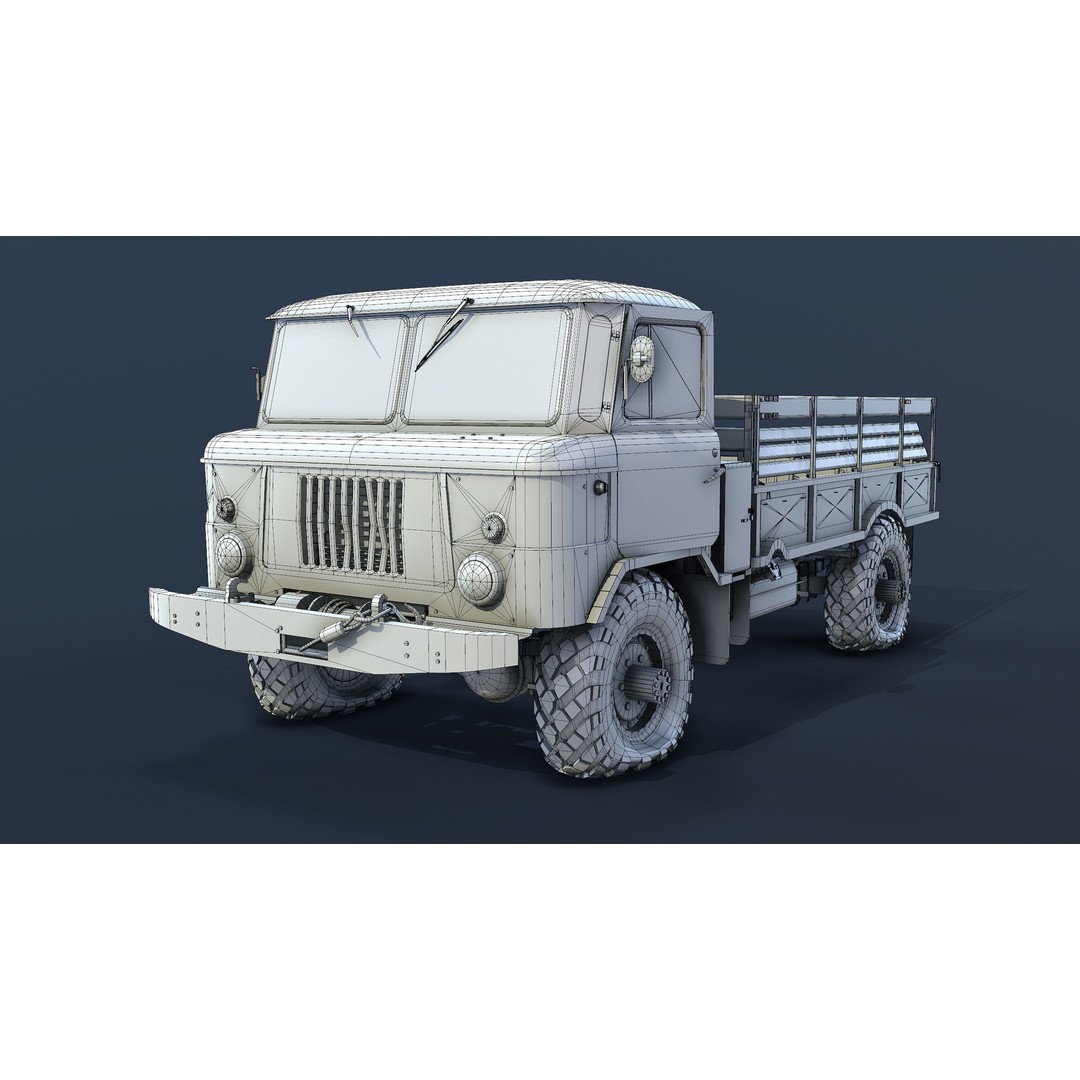 GAZ-66 Flatbed 3D Model – Low Poly Game Ready Asset, FBX - View 13