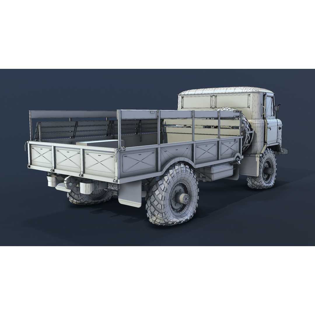 GAZ-66 Flatbed 3D Model – Low Poly Game Ready Asset, FBX - View 14