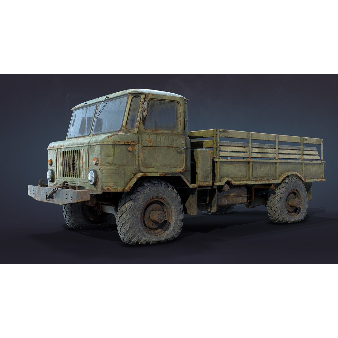 GAZ-66 Flatbed 3D Model – Low Poly Game Ready Asset, FBX - View 4