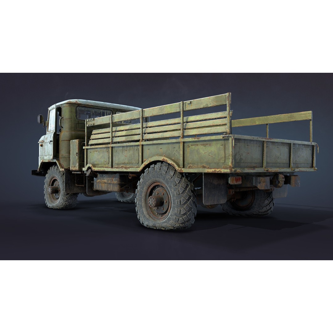 GAZ-66 Flatbed 3D Model – Low Poly Game Ready Asset, FBX - View 6