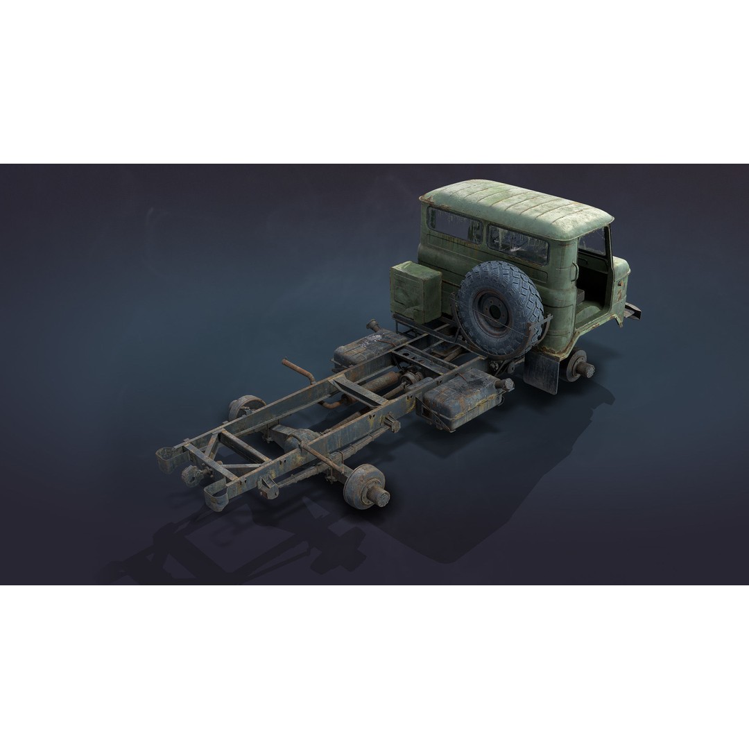 GAZ-66 Flatbed 3D Model – Low Poly Game Ready Asset, FBX - View 9