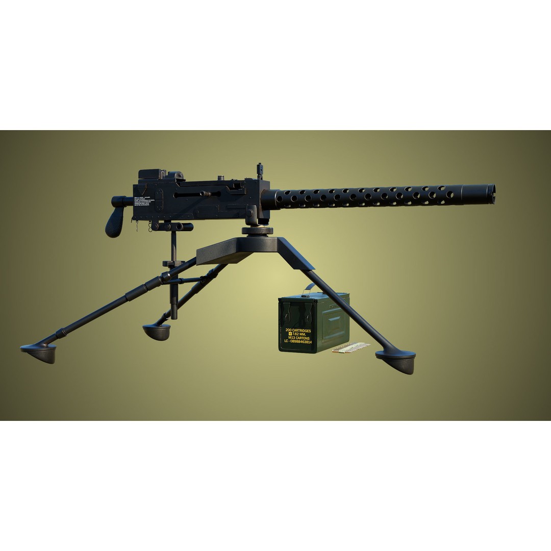 M1919 Browning Machine Gun 3D Model – Low Poly PBR Game Asset, FBX - View 12