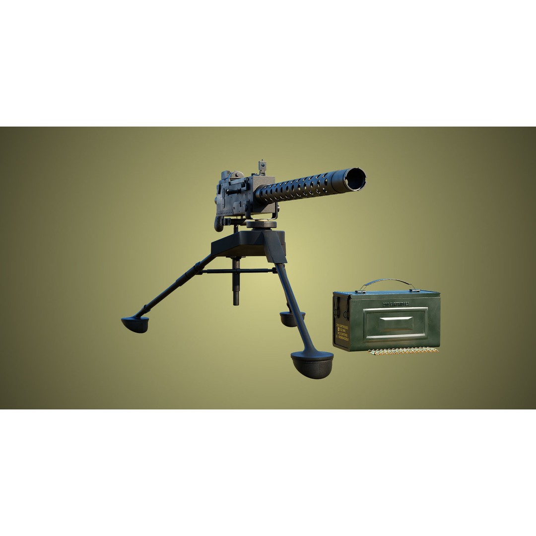 M1919 Browning Machine Gun 3D Model – Low Poly PBR Game Asset, FBX - View 14