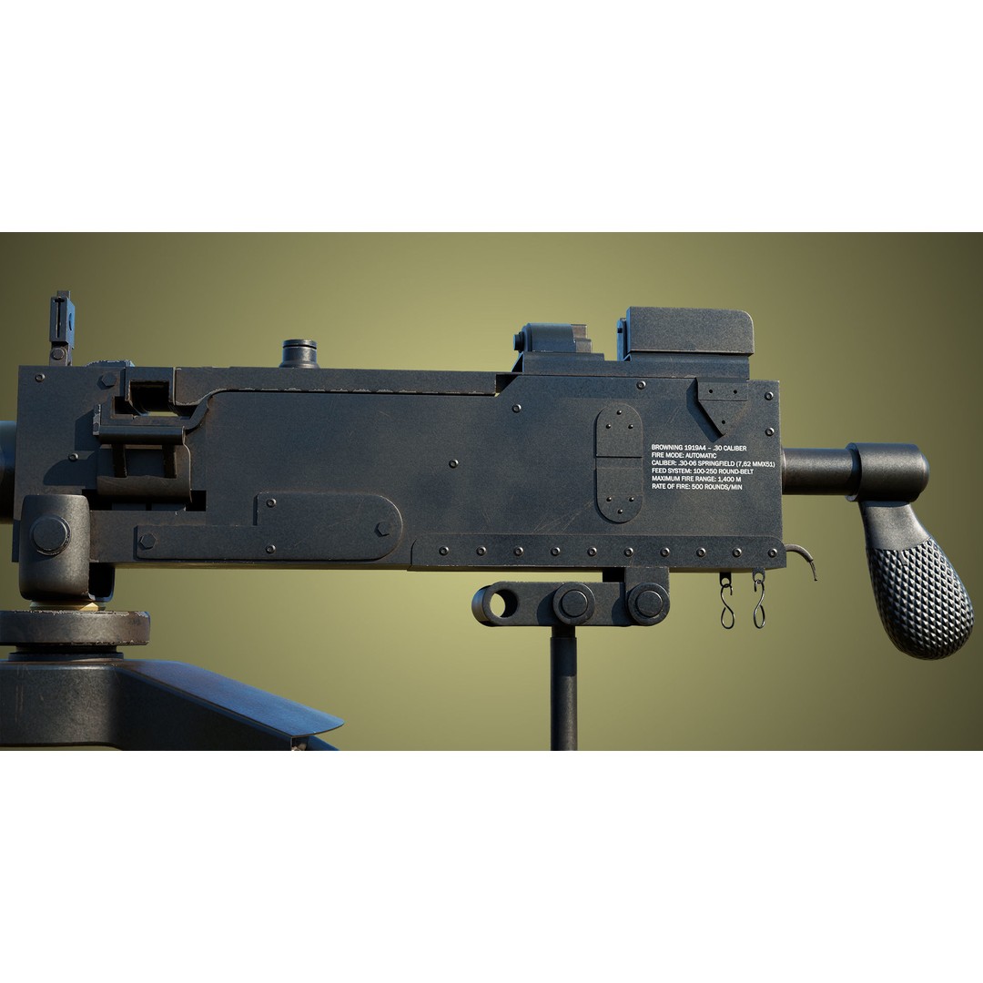 M1919 Browning Machine Gun 3D Model – Low Poly PBR Game Asset, FBX - View 16