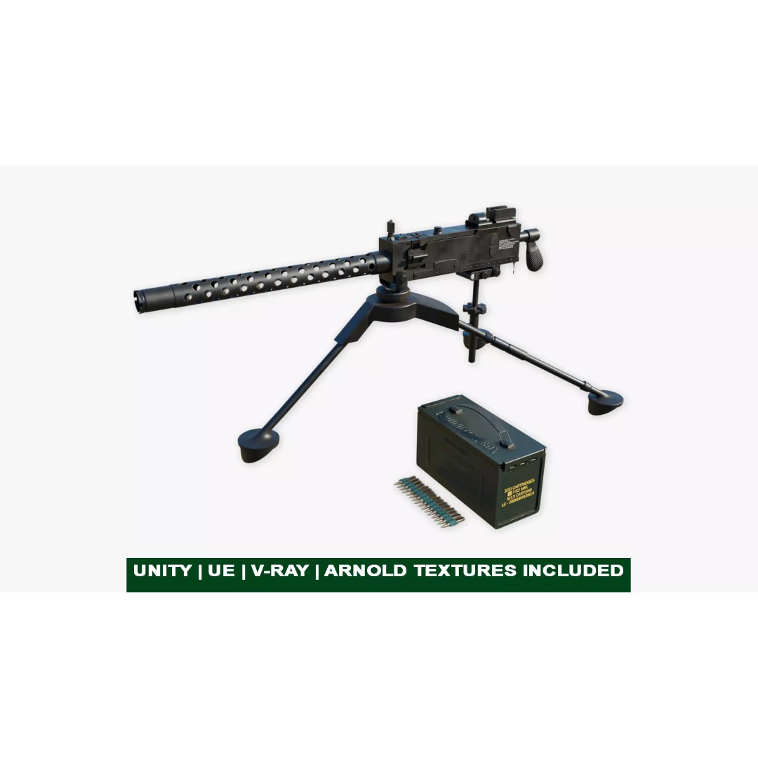 M1919 Browning Machine Gun 3D Model – Low Poly PBR Game Asset, FBX - View 2