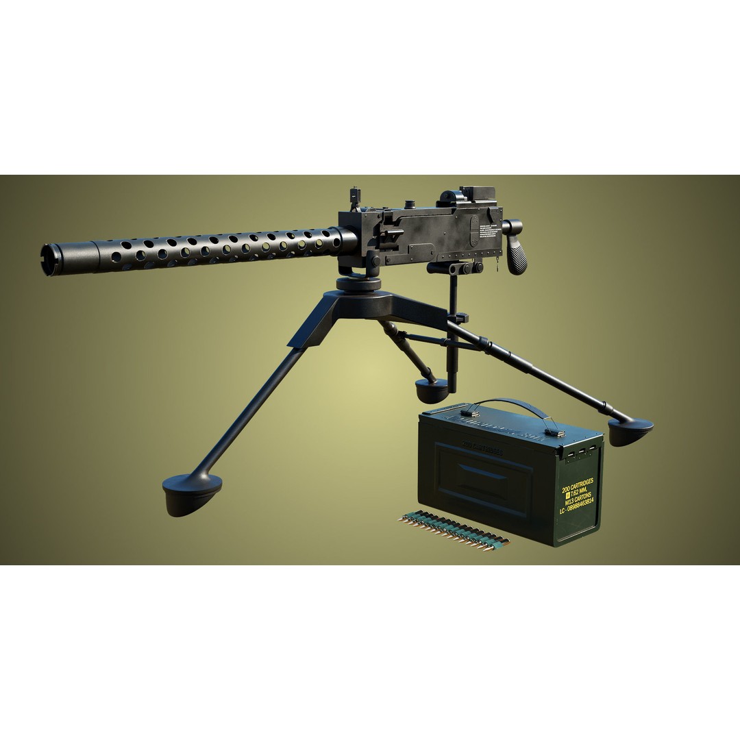 M1919 Browning Machine Gun 3D Model – Low Poly PBR Game Asset, FBX - View 3