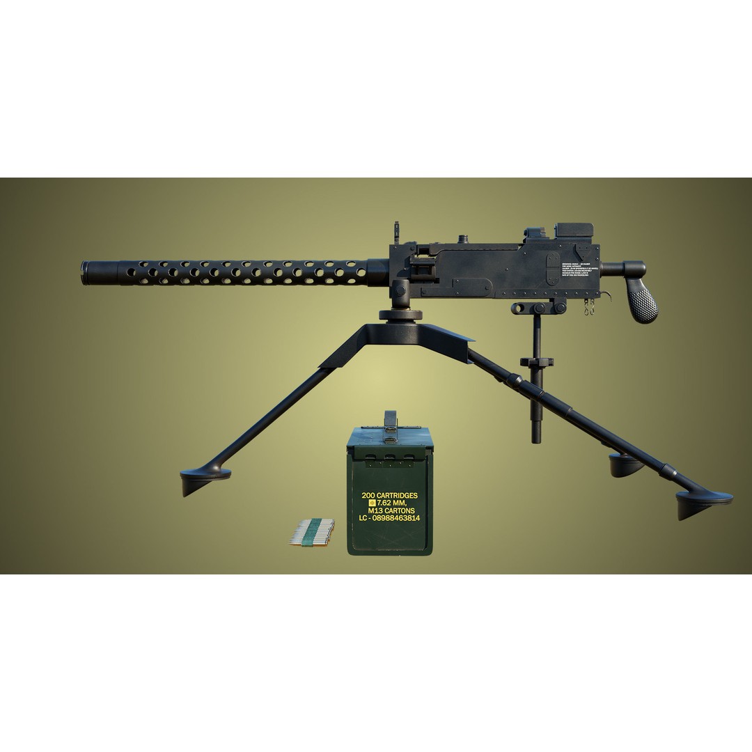 M1919 Browning Machine Gun 3D Model – Low Poly PBR Game Asset, FBX - View 7