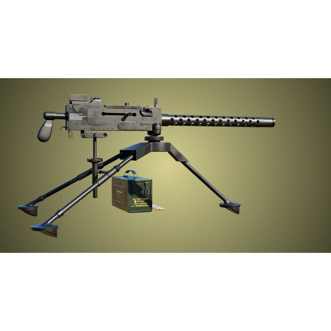 M1919 Browning Machine Gun 3D Model – Low Poly PBR Game Asset, FBX - View 9