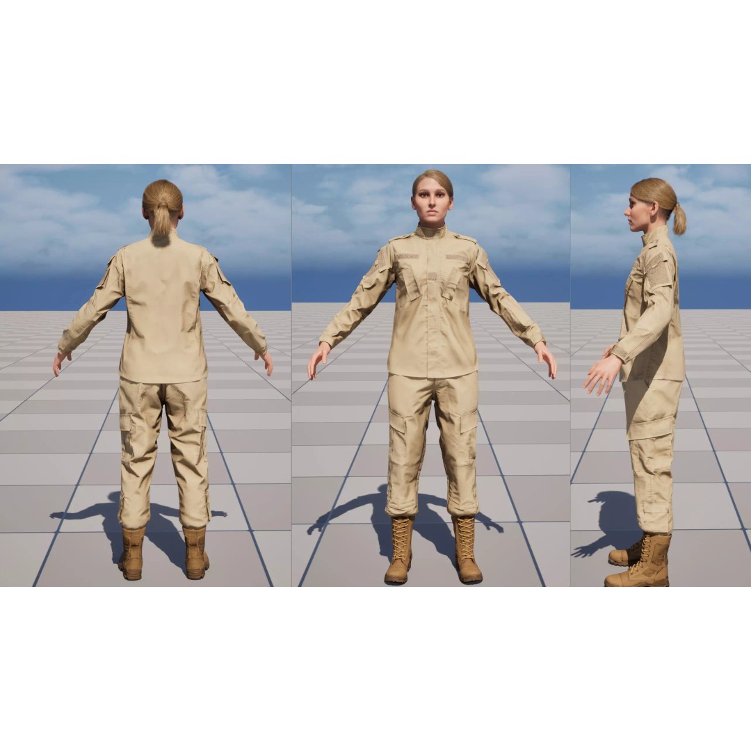 Modern Military Uniform 3D Model – Low Poly USMC & US Army Camos, FBX