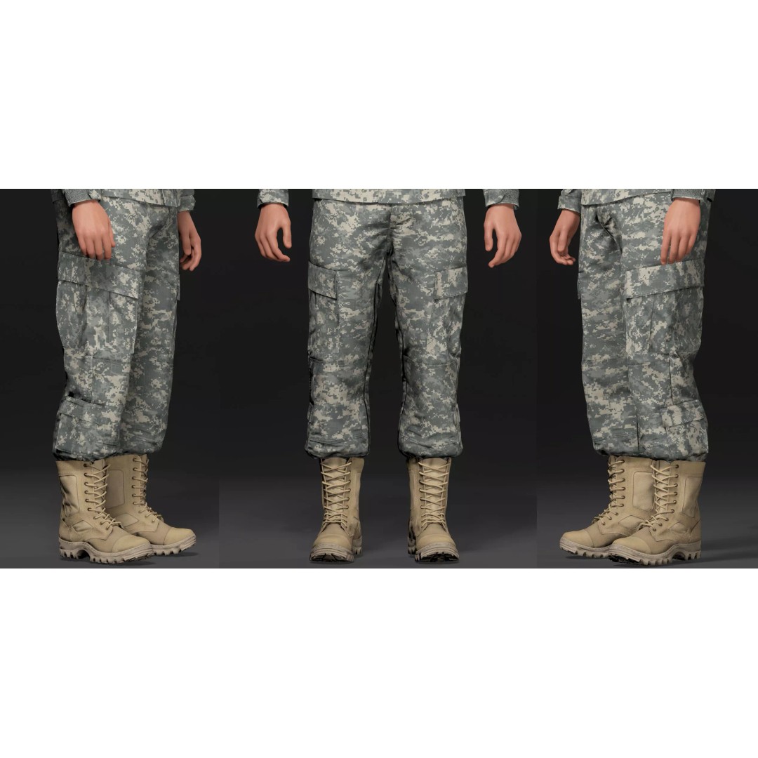 Modern Military Uniform 3D Model – Low Poly USMC & US Army Camos, FBX - View 13