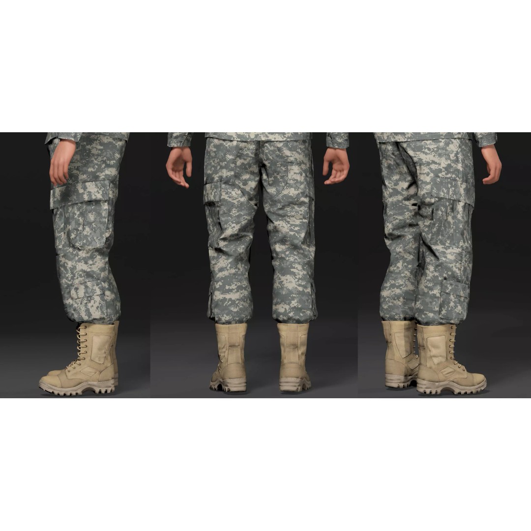Modern Military Uniform 3D Model – Low Poly USMC & US Army Camos, FBX - View 14