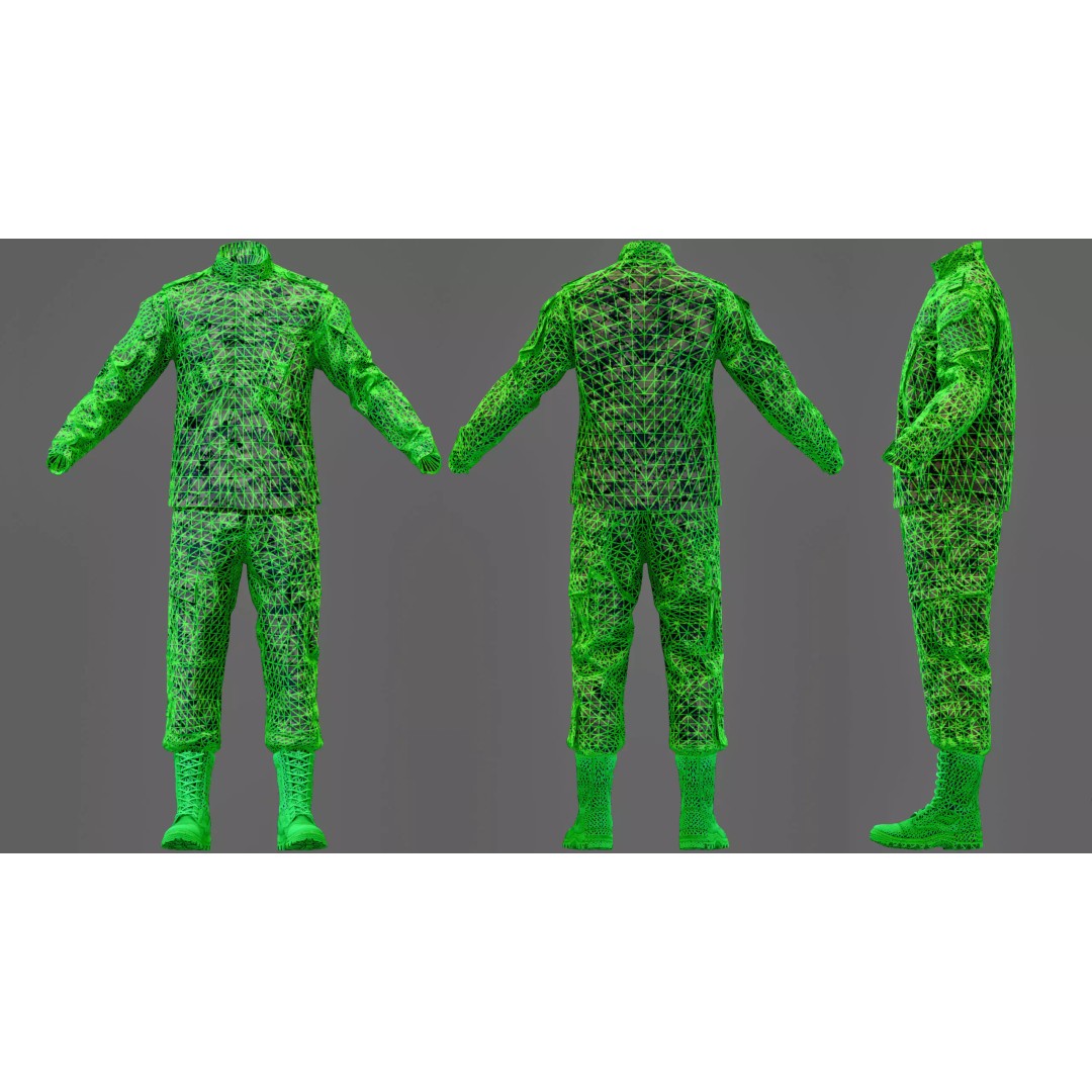 Modern Military Uniform 3D Model – Low Poly USMC & US Army Camos, FBX - View 20
