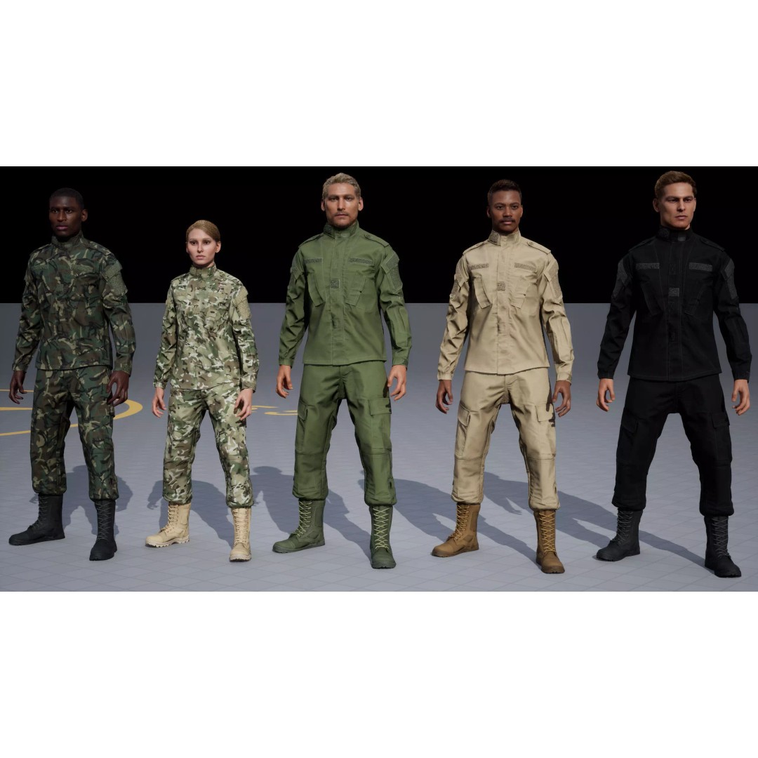 Modern Military Uniform 3D Model – Low Poly USMC & US Army Camos, FBX - View 22